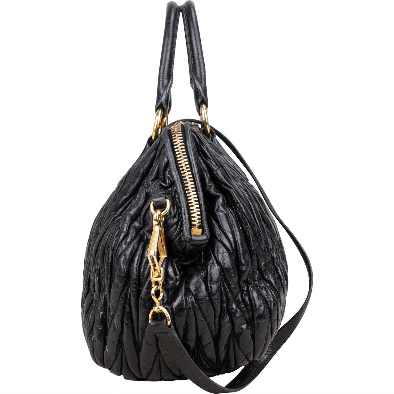 Miu Miu Matelassé Nappa Leather Bauletto Handbag Zwart