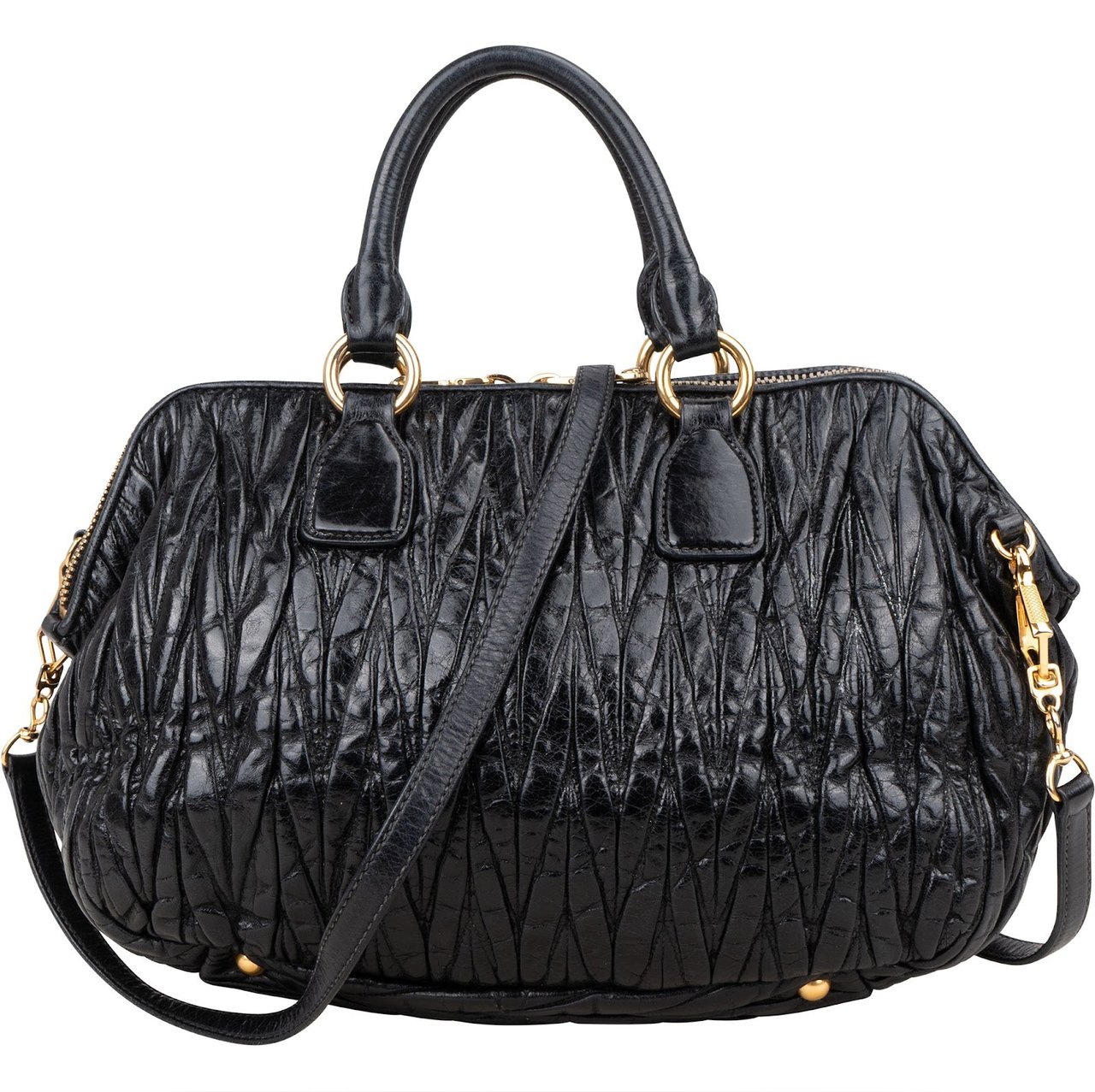 Miu Miu Matelassé Nappa Leather Bauletto Handbag Zwart