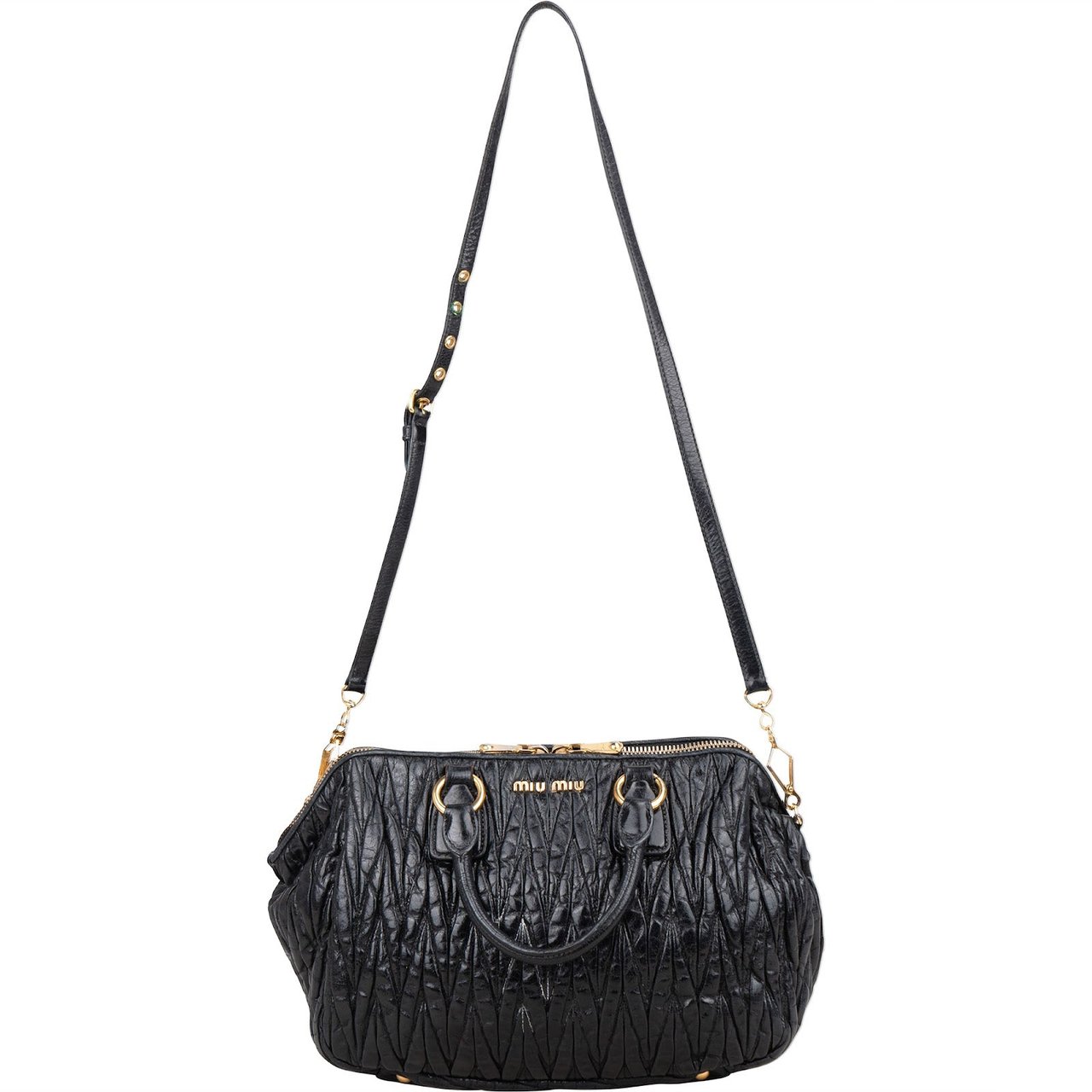 Miu Miu Matelassé Nappa Leather Bauletto Handbag Zwart