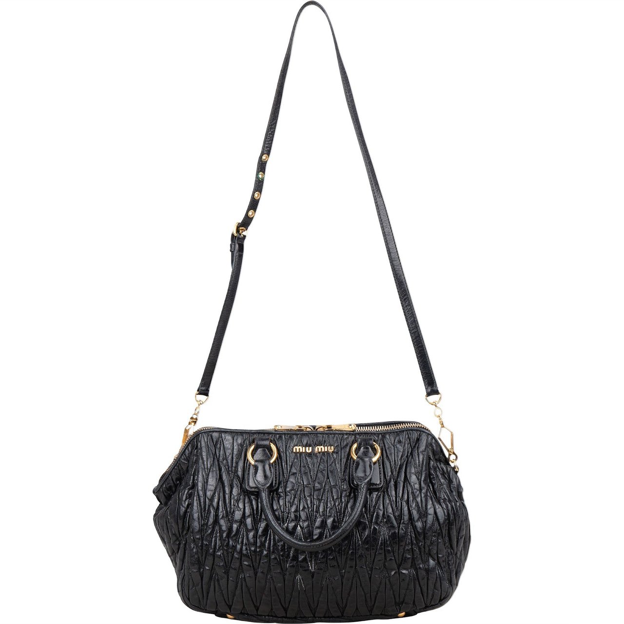 Miu Miu Matelassé Nappa Leather Bauletto Handbag Zwart