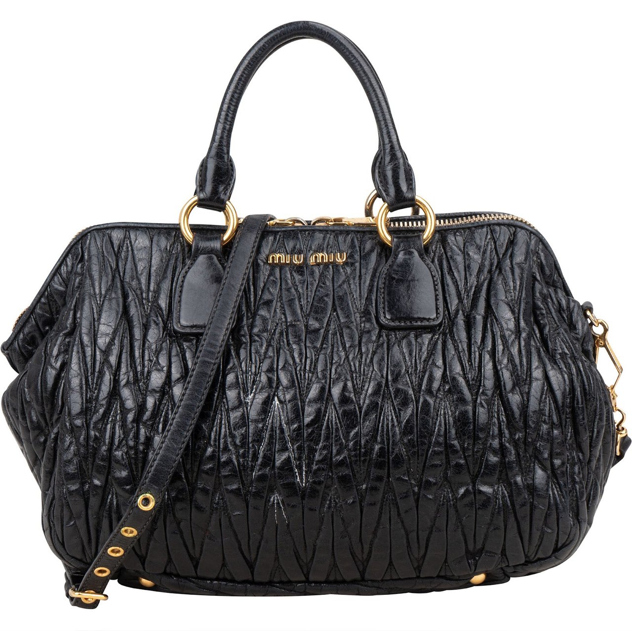 Miu Miu Matelassé Nappa Leather Bauletto Handbag Zwart