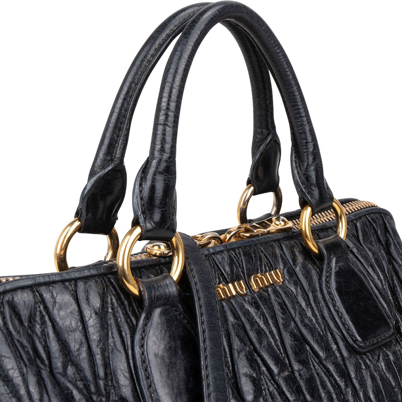 Miu Miu Matelassé Nappa Leather Bauletto Handbag Zwart