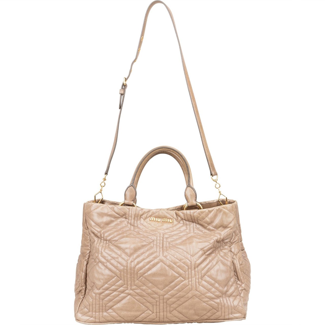 Miu Miu Quilted Geometric Leather Handbag Beige