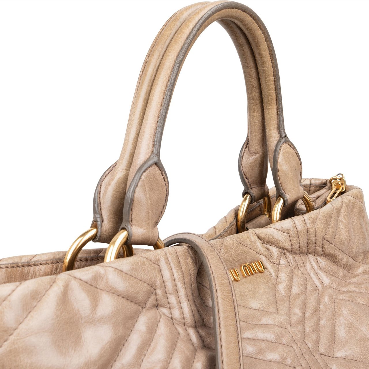 Miu Miu Quilted Geometric Leather Handbag Beige