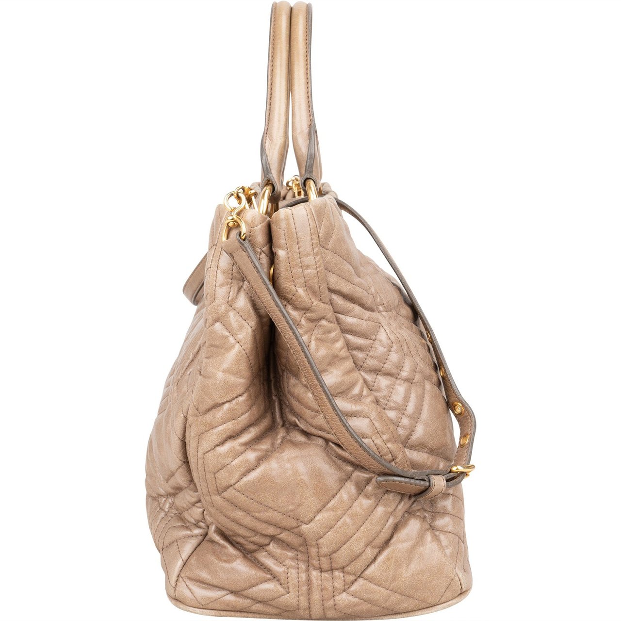 Miu Miu Quilted Geometric Leather Handbag Beige