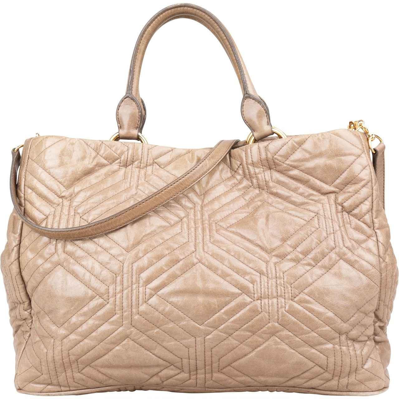 Miu Miu Quilted Geometric Leather Handbag Beige