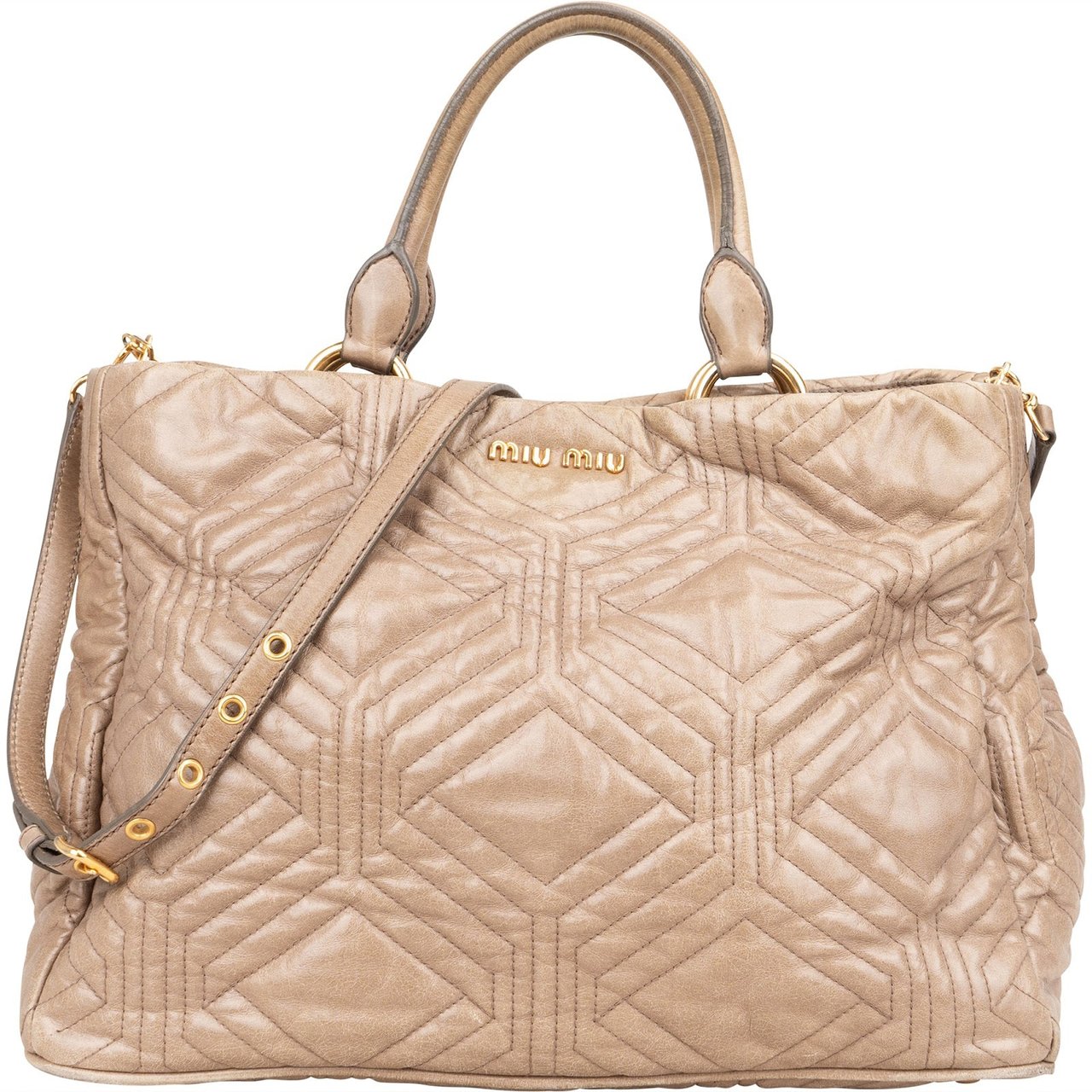 Miu Miu Quilted Geometric Leather Handbag Beige