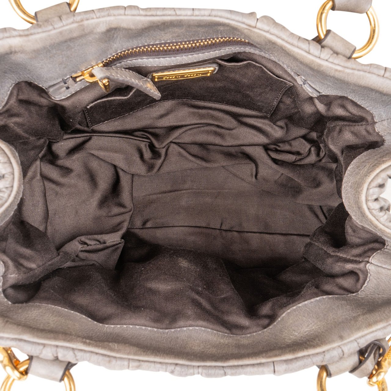 Miu Miu Matelassé Leather City Handbag Donkergrijs