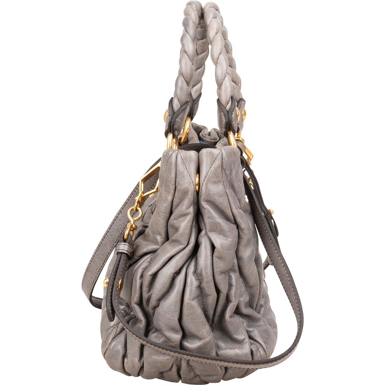 Miu Miu Matelassé Leather City Handbag Donkergrijs