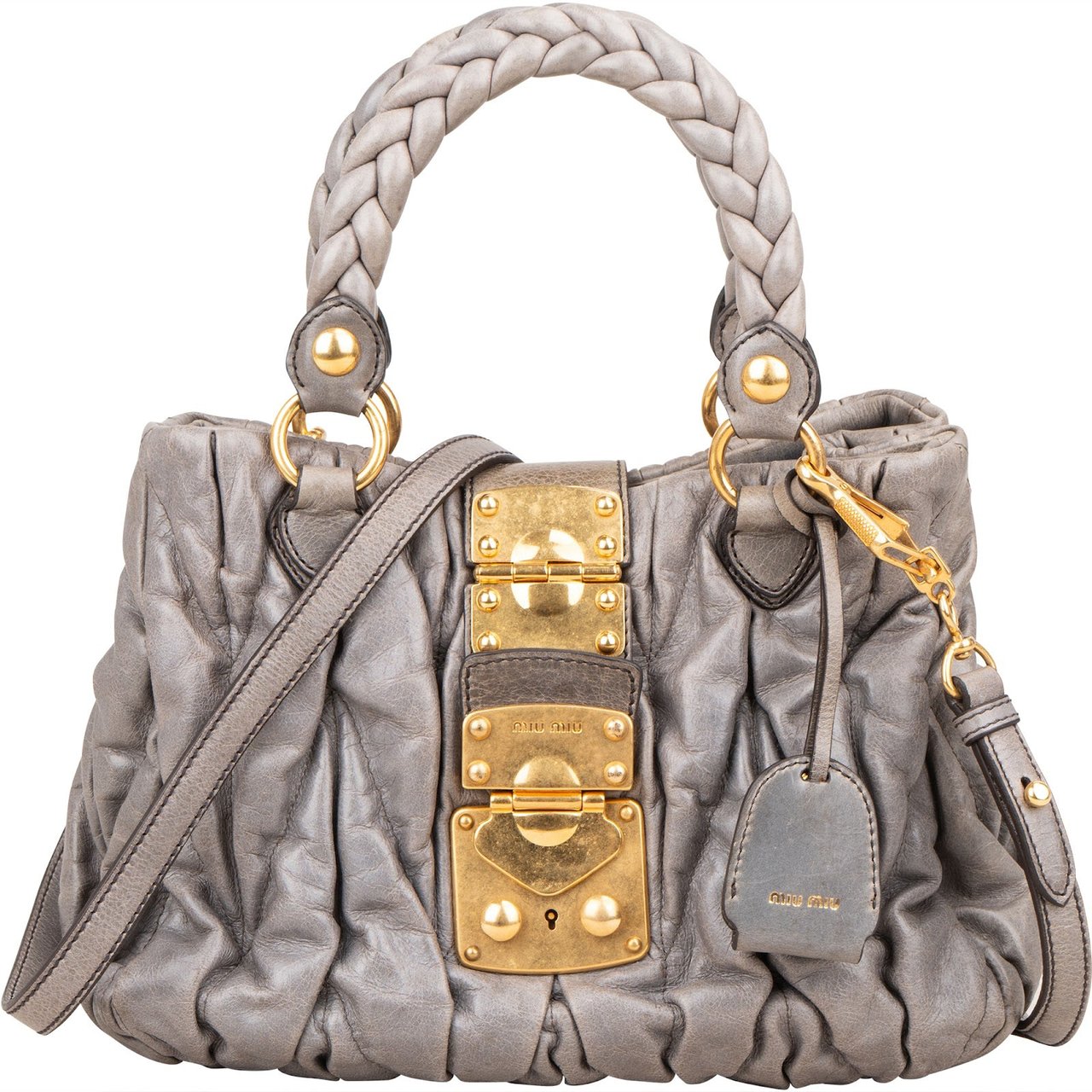 Miu Miu Matelassé Leather City Handbag Donkergrijs