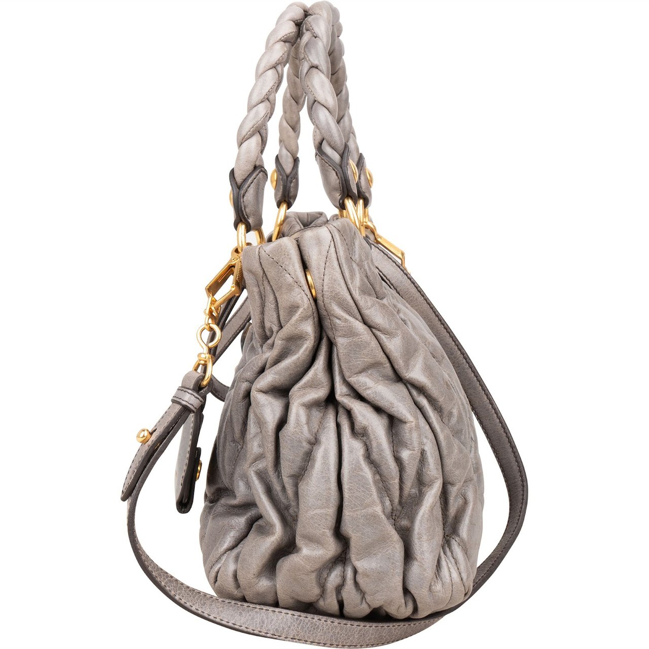 Miu Miu Matelassé Leather City Handbag Donkergrijs