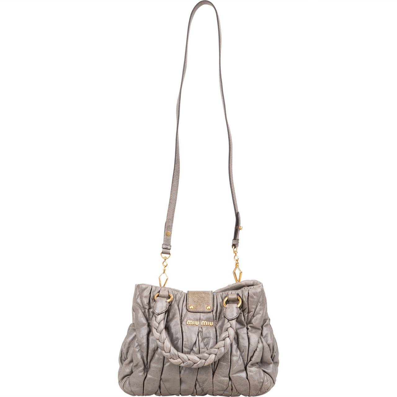Miu Miu Matelassé Leather City Handbag Donkergrijs