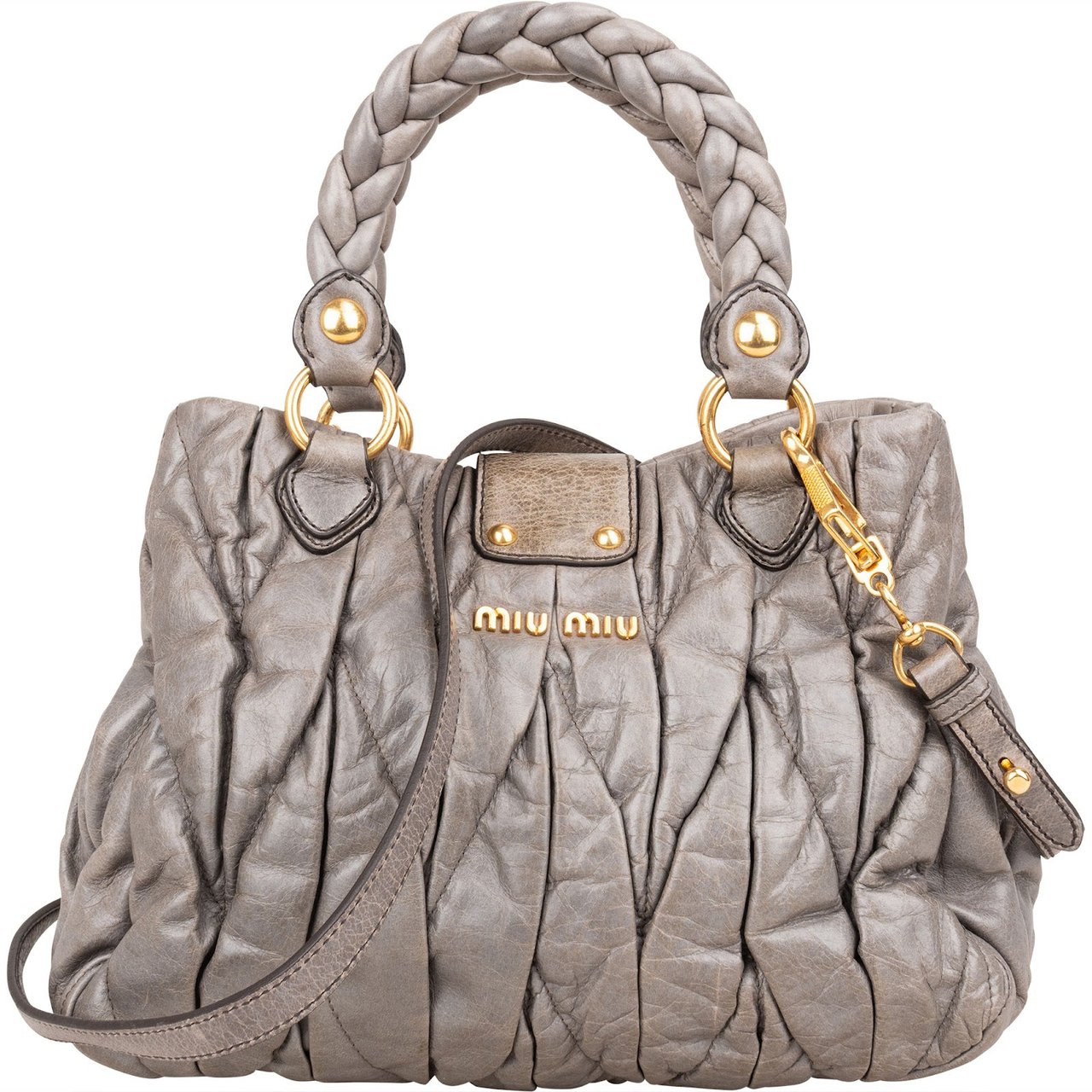Miu Miu Matelassé Leather City Handbag Donkergrijs