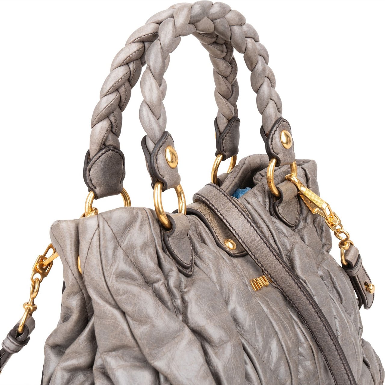 Miu Miu Matelassé Leather City Handbag Donkergrijs