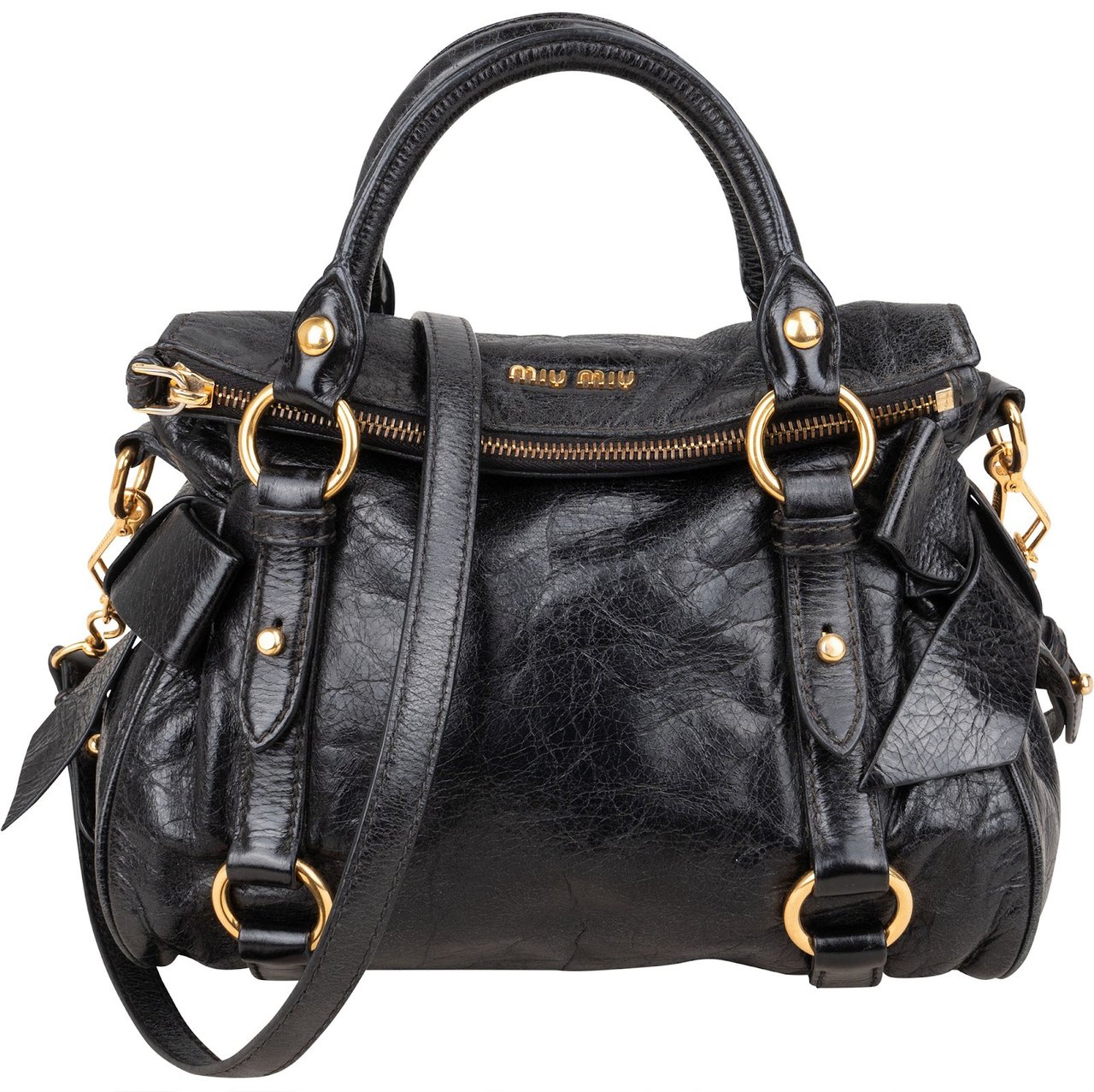 Miu Miu Vitello Lux City Handbag Zwart