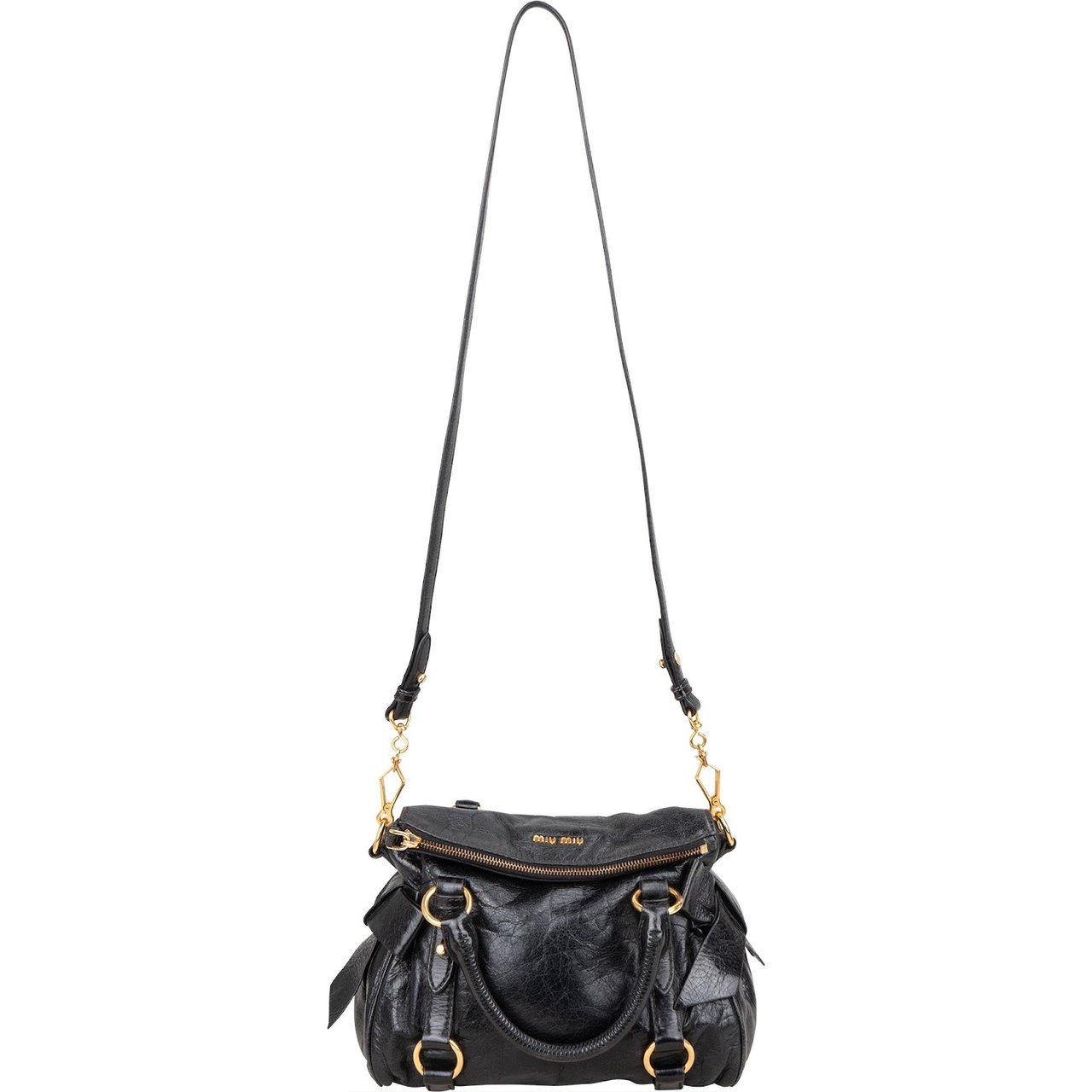 Miu Miu Vitello Lux City Handbag Zwart