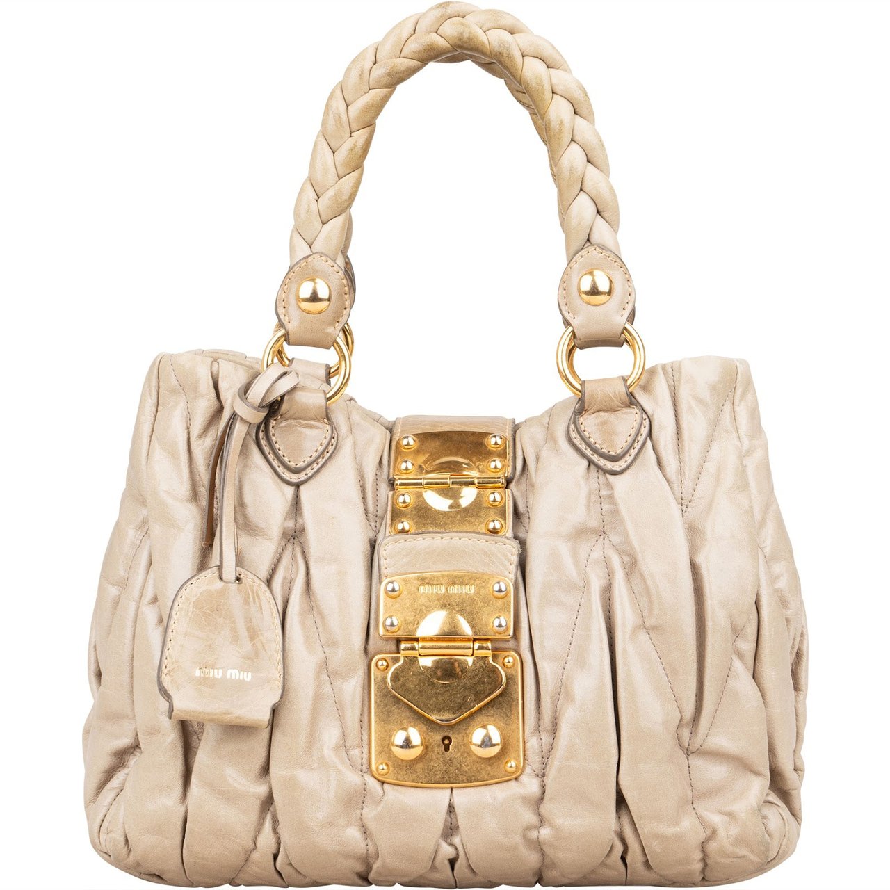 Miu Miu Matelassé Nappa Leather City Handbag Beige