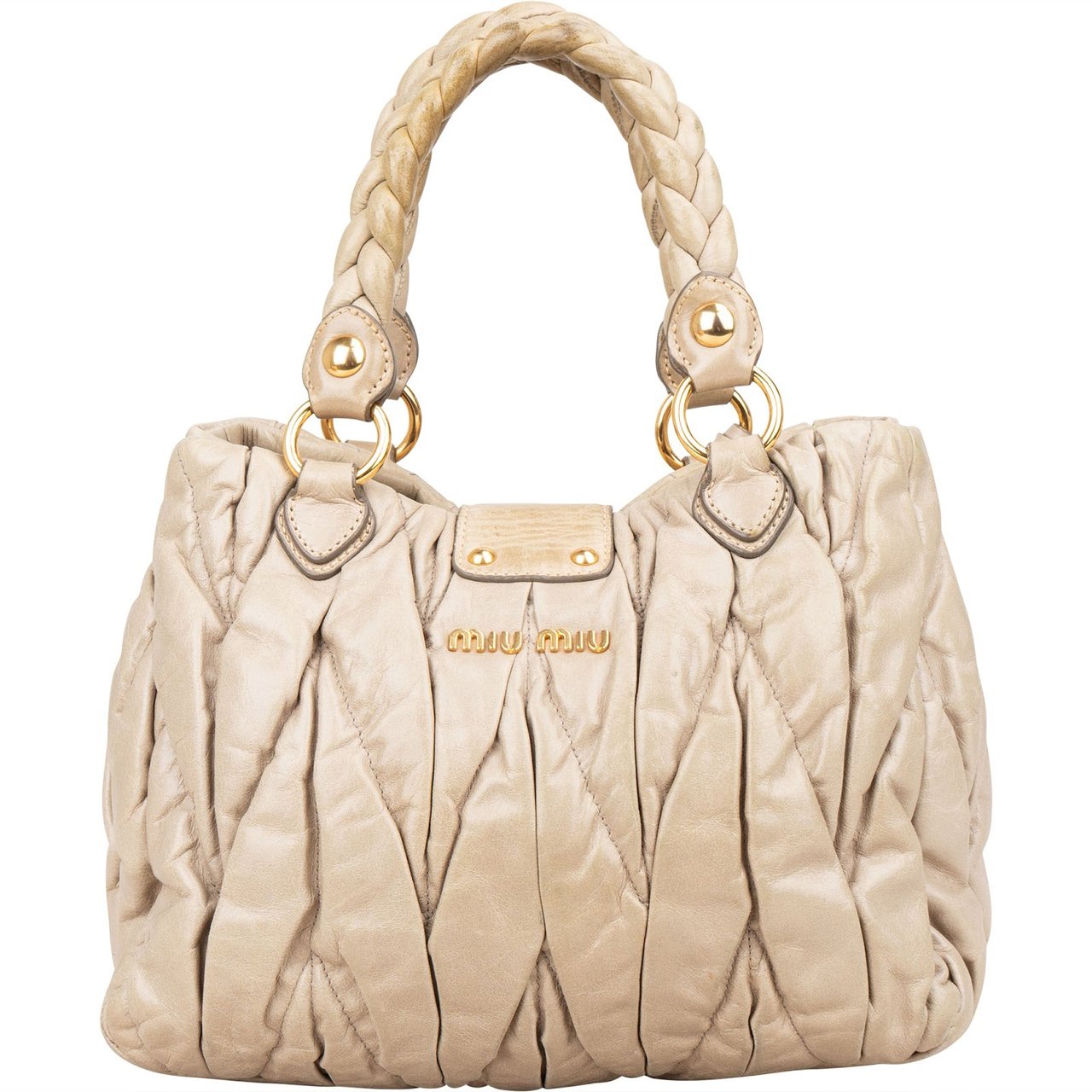 Miu Miu Matelassé Nappa Leather City Handbag Beige