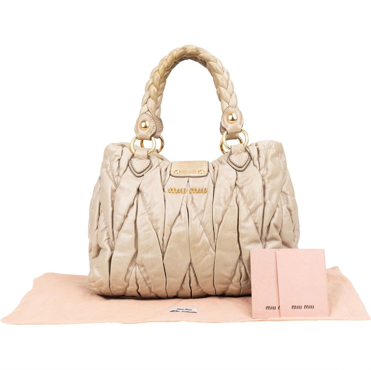 Miu Miu Matelassé Nappa Leather City Handbag Beige