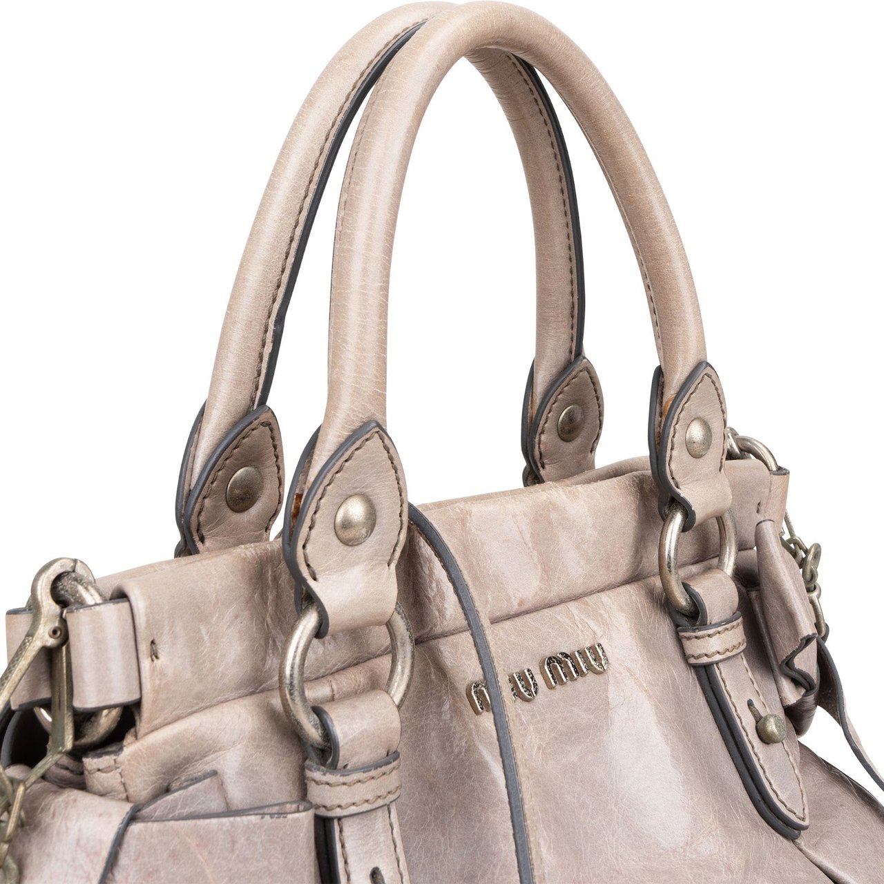 Miu Miu Vitello Lux City Handbag Donkergrijs