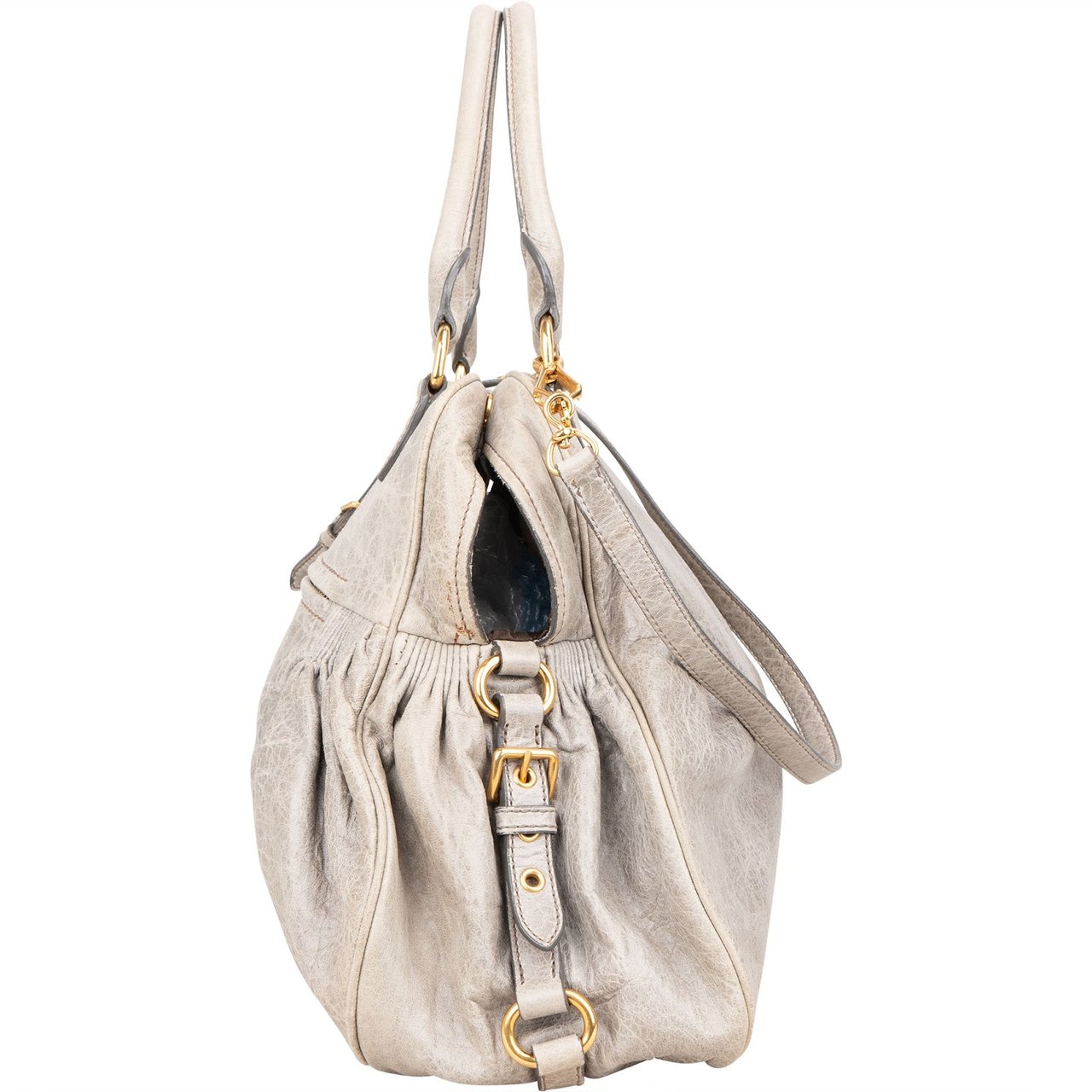 Miu Miu Miu Miu Vitello Lux Leather Padlock Handbag Donkergrijs