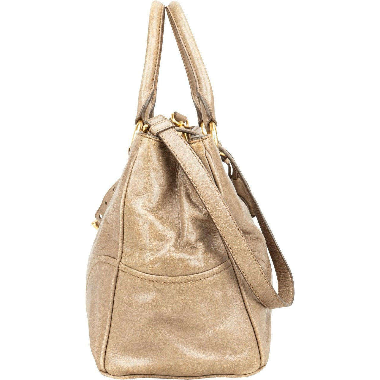 Miu Miu Vitello Lux Leather Handbag Taupe