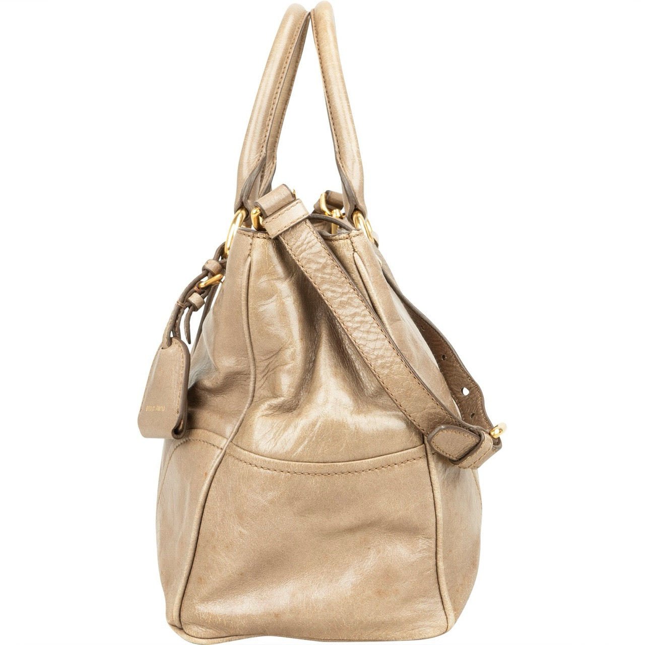 Miu Miu Vitello Lux Leather Handbag Taupe