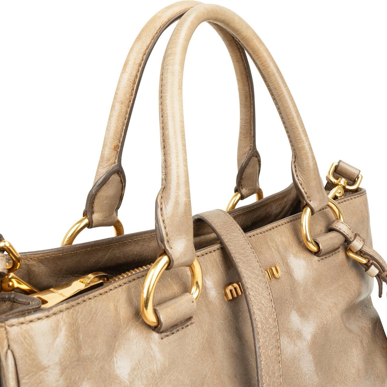 Miu Miu Vitello Lux Leather Handbag Beige