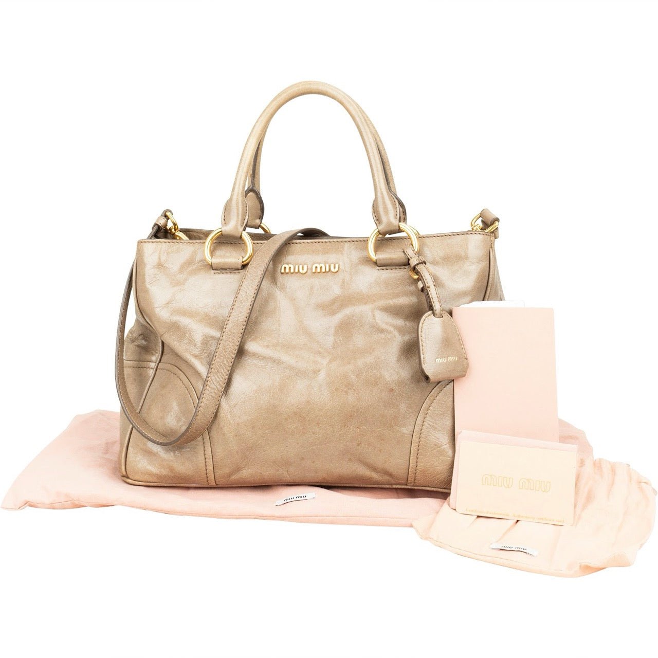 Miu Miu Vitello Lux Leather Handbag Beige