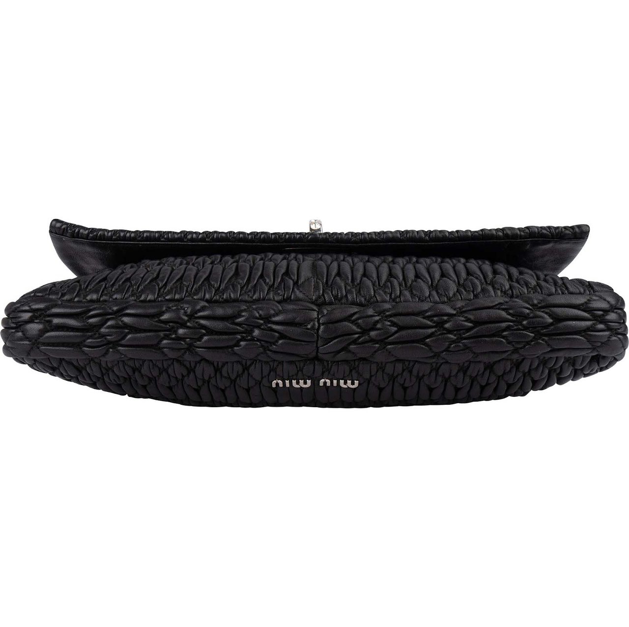 Miu Miu Matelassé Nappa Leather Crystal Shoulder Bag Zwart