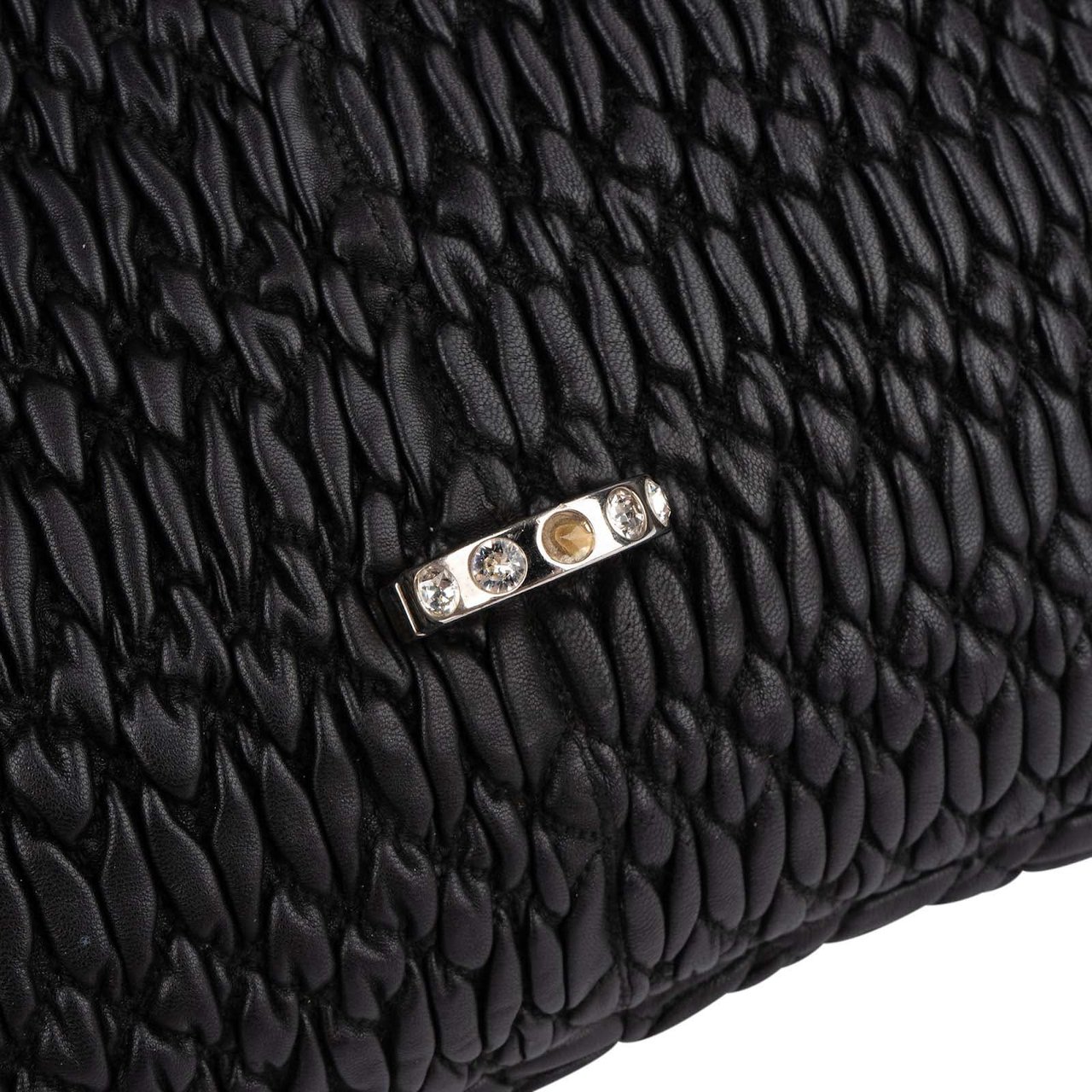 Miu Miu Matelassé Nappa Leather Crystal Shoulder Bag Zwart