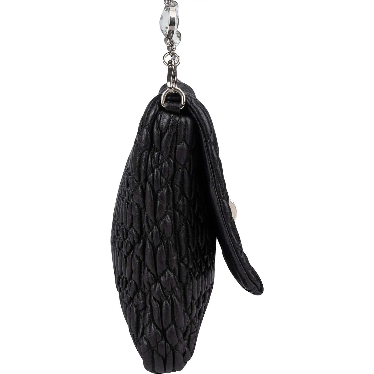 Miu Miu Matelassé Nappa Leather Crystal Shoulder Bag Zwart