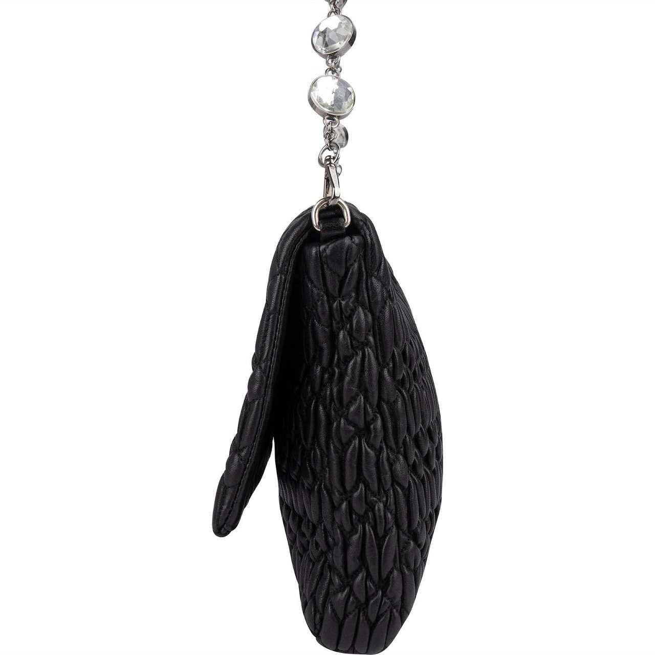Miu Miu Matelassé Nappa Leather Crystal Shoulder Bag Zwart