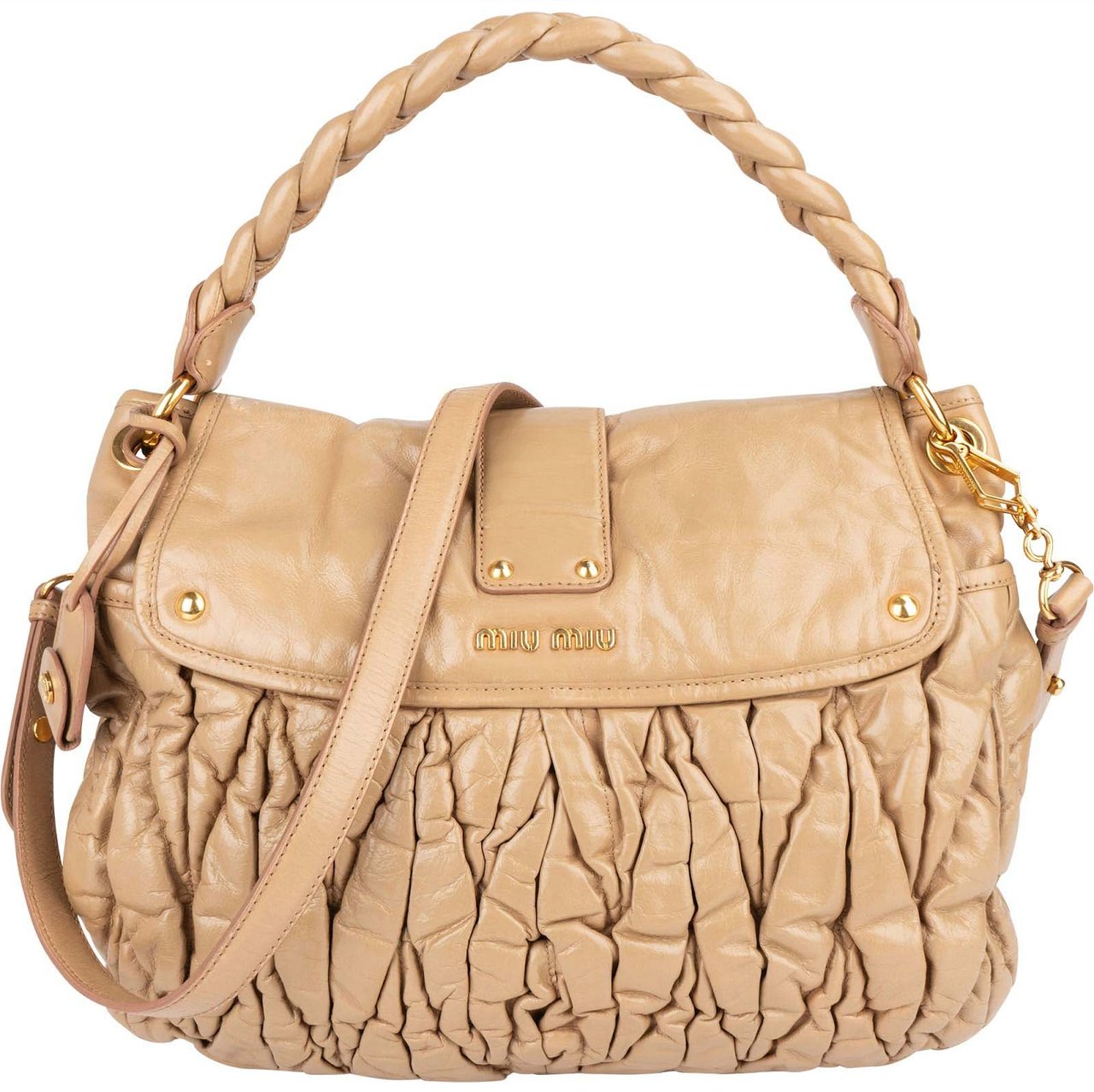 Miu Miu Miu Miu Quilted Leather City Handbag Beige