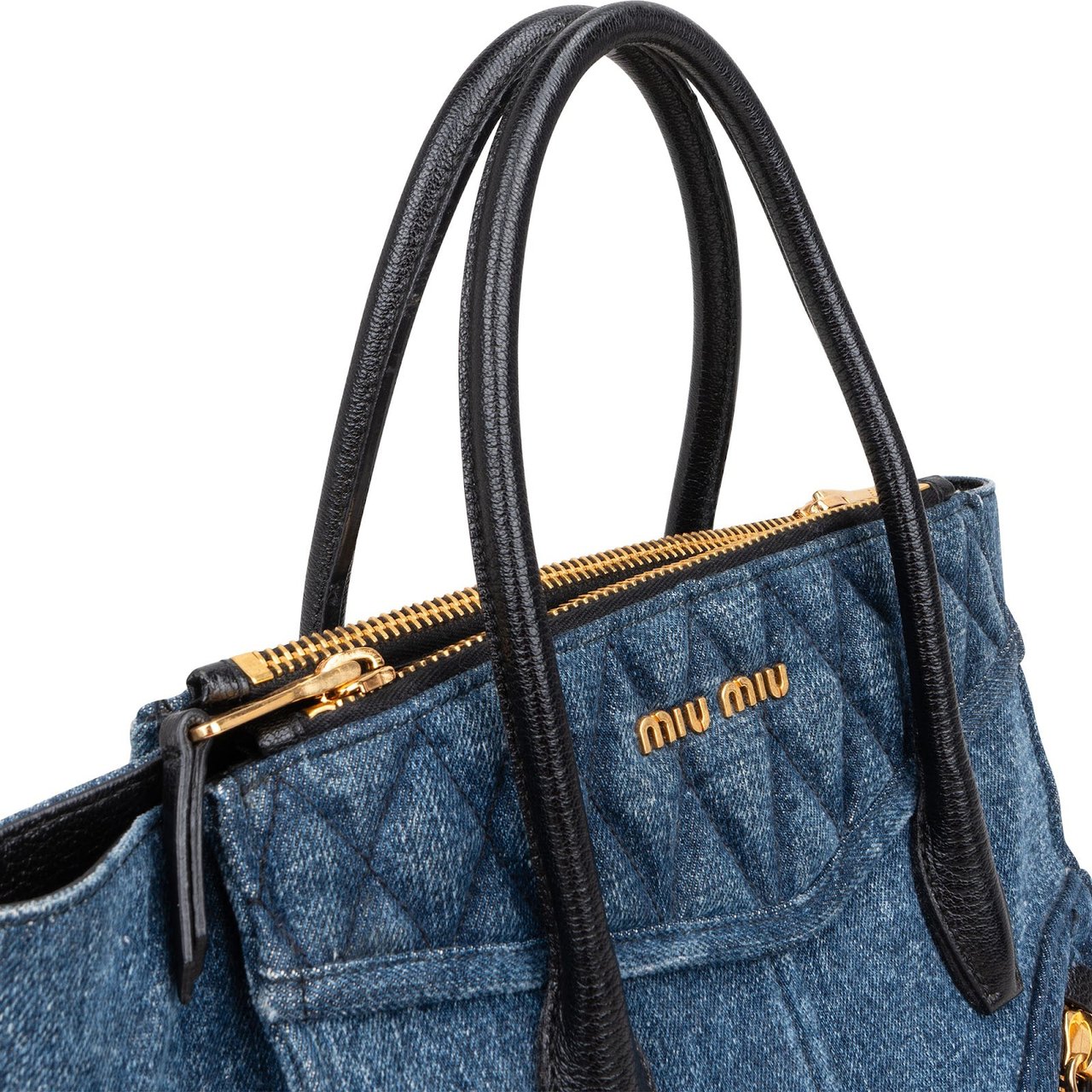 Miu Miu Denim Biker Tote Handbag Blauw