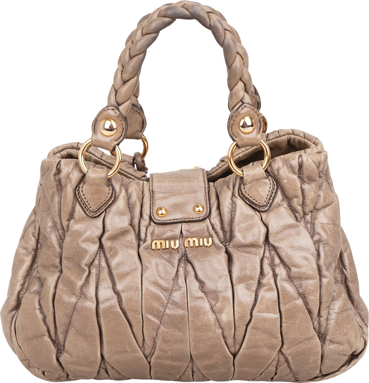 Miu Miu Vitello Lux Quilted Leather City Handbag Bruin
