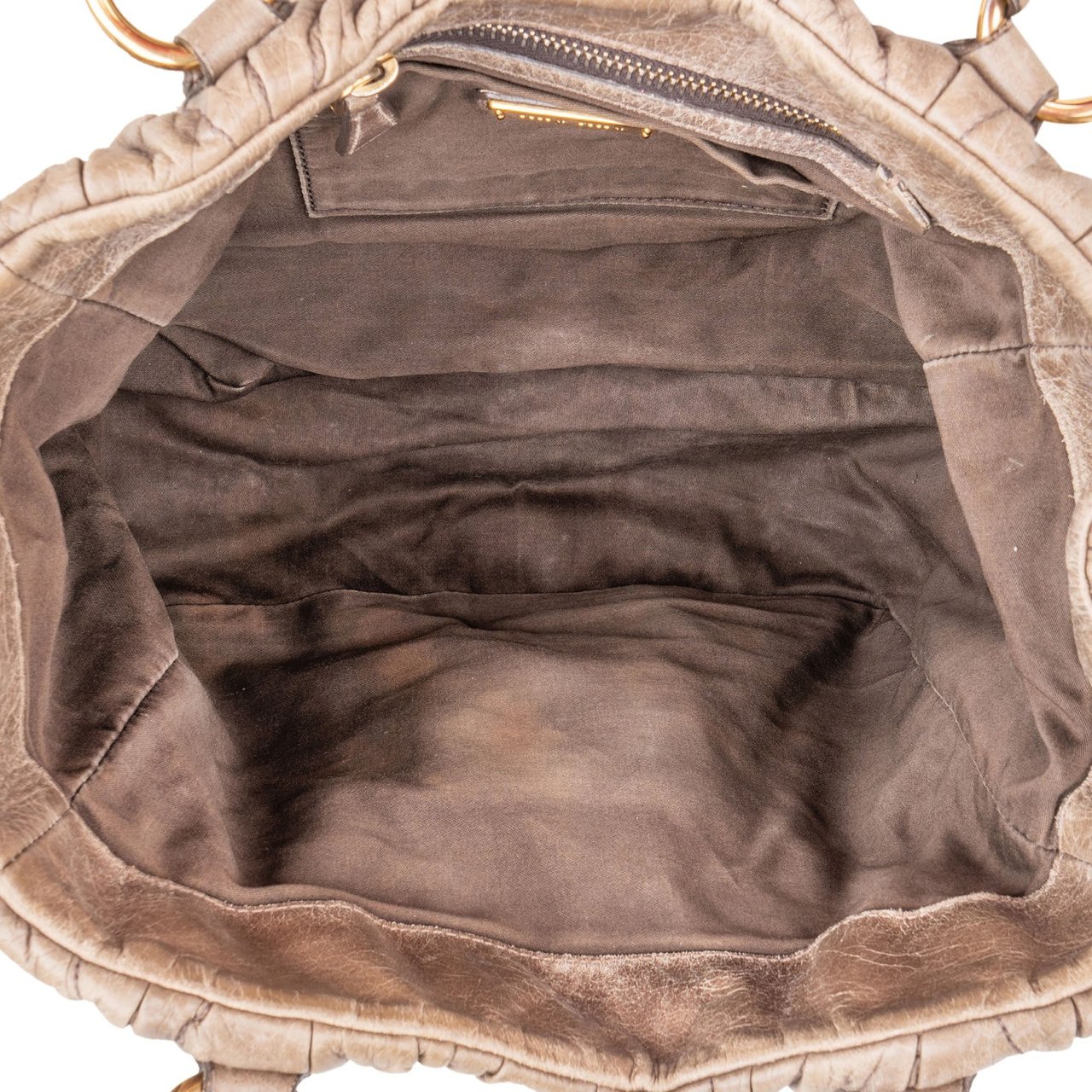 Miu Miu Vitello Lux Quilted Leather City Handbag Bruin