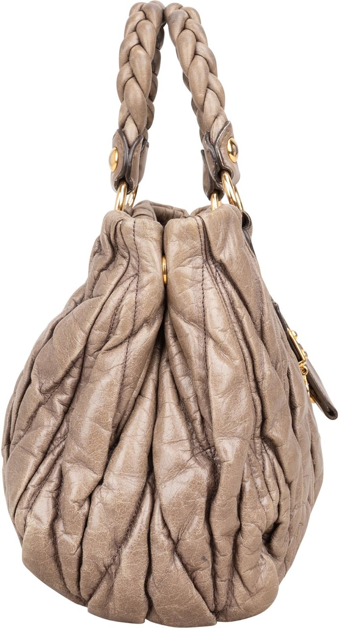 Miu Miu Vitello Lux Quilted Leather City Handbag Bruin