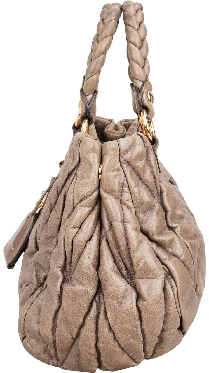Miu Miu Vitello Lux Quilted Leather City Handbag Bruin