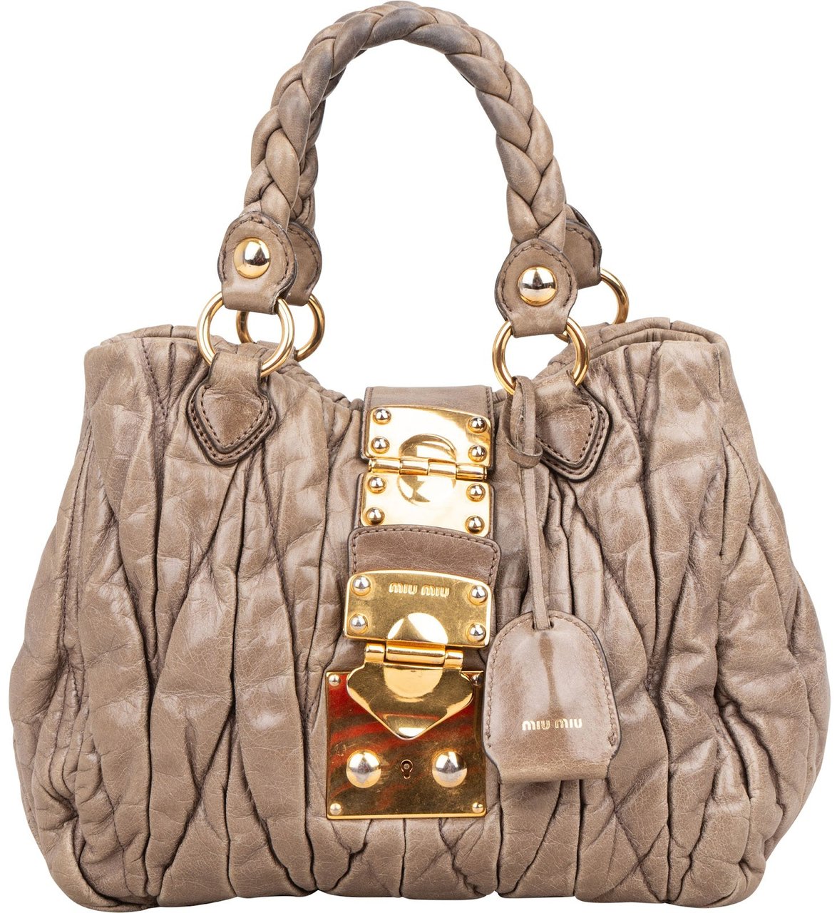 Miu Miu Vitello Lux Quilted Leather City Handbag Bruin