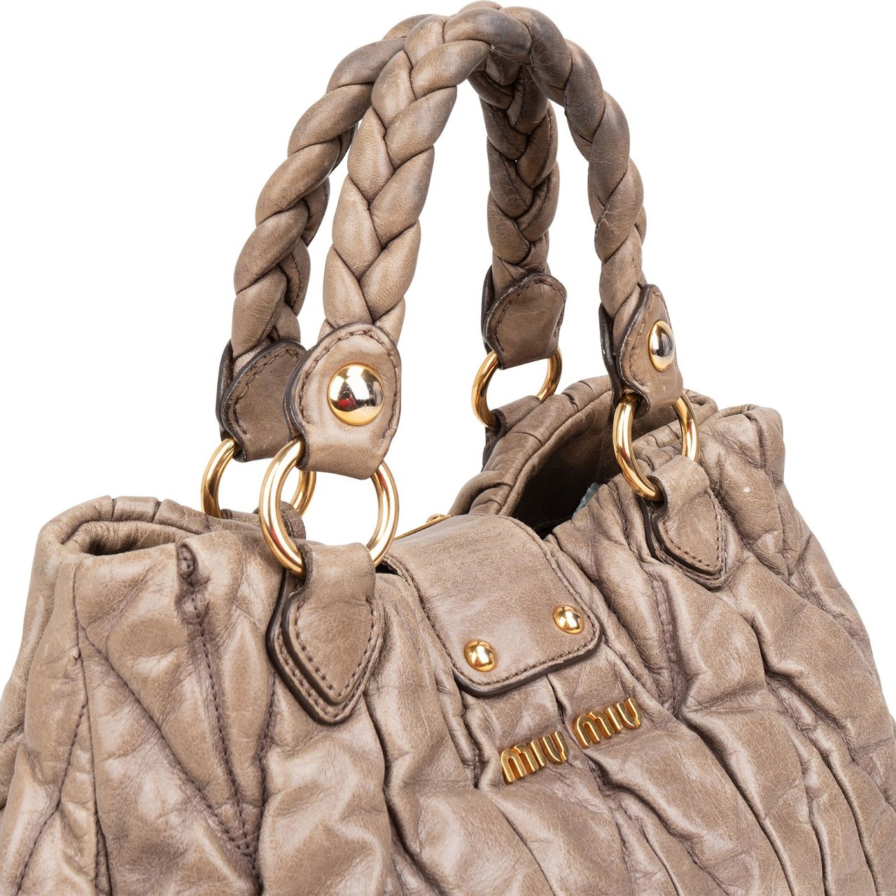 Miu Miu Vitello Lux Quilted Leather City Handbag Bruin