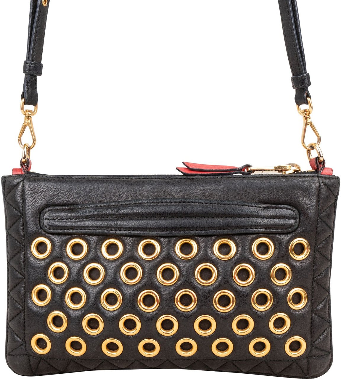 Miu Miu Miu Miu Quilted Leather Eyelet Crossbody Bag Zwart