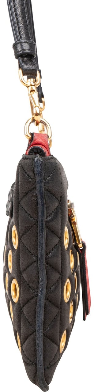 Miu Miu Miu Miu Quilted Leather Eyelet Crossbody Bag Zwart