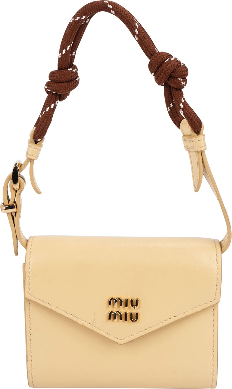 Miu Miu Soft Calf Leather Mini Wallet Handbag Beige