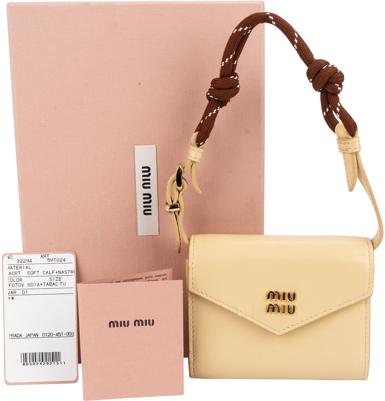 Miu Miu Soft Calf Leather Mini Wallet Handbag Beige
