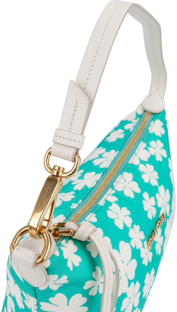Miu Miu Nylon Flower Print Mini Pouch Handbag Wit