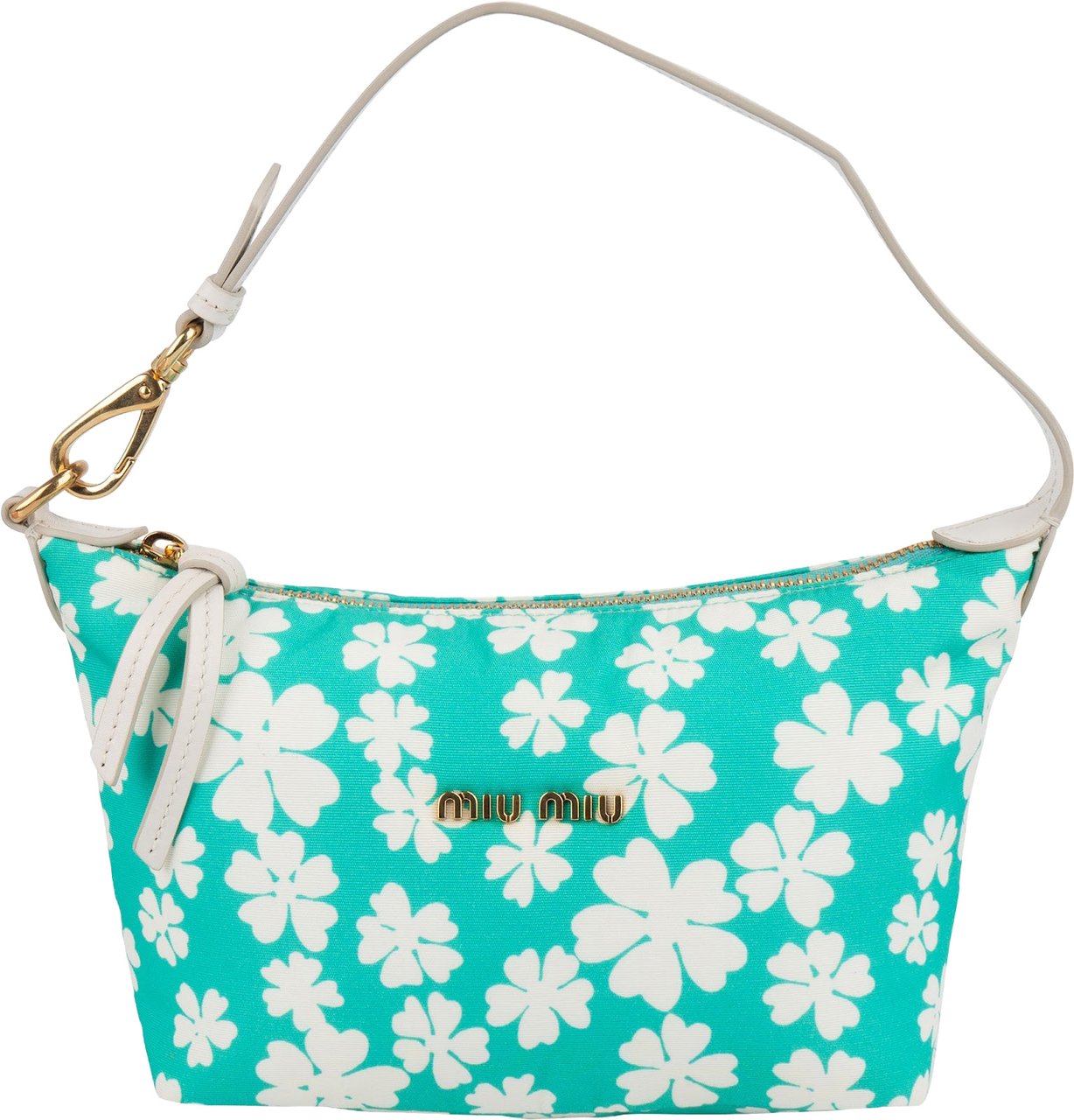 Miu Miu Nylon Flower Print Mini Pouch Handbag Wit