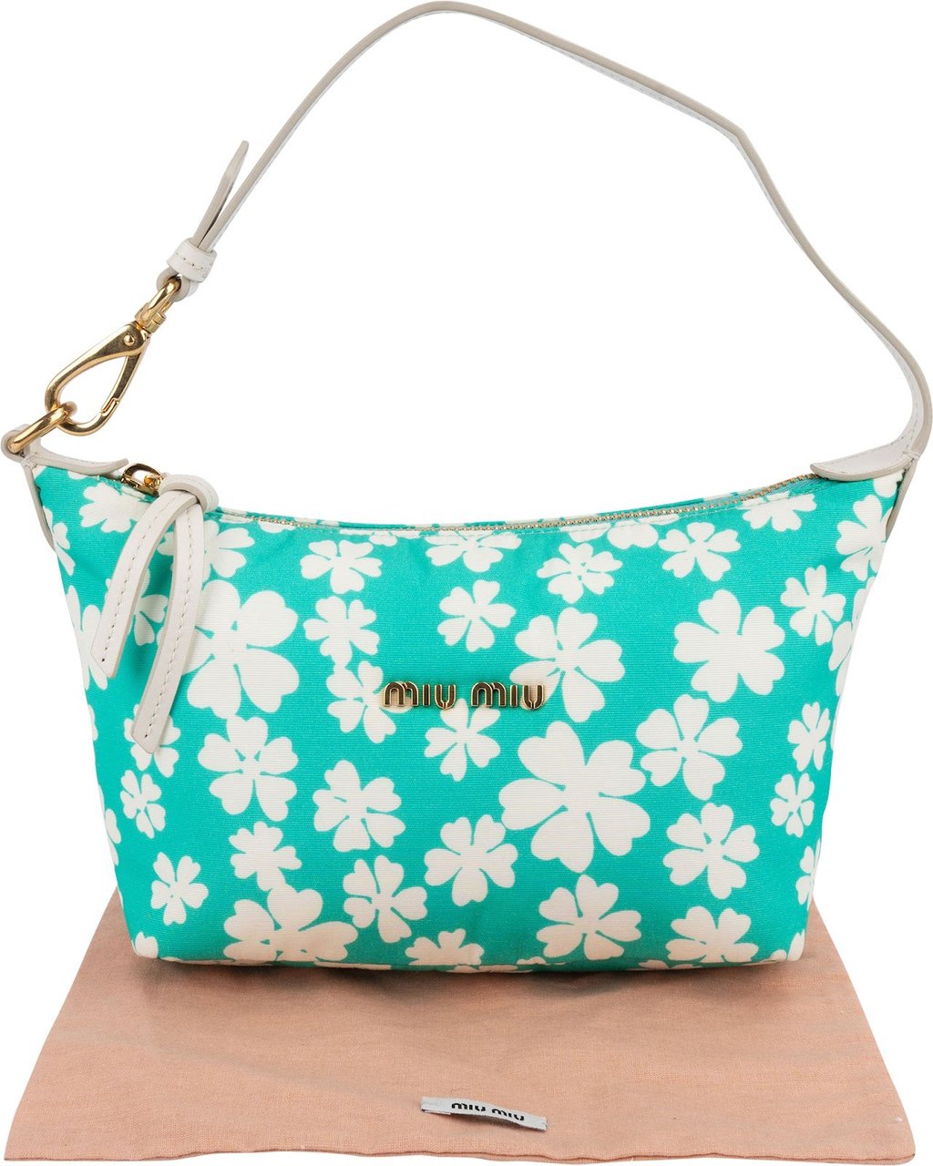 Miu Miu Nylon Flower Print Mini Pouch Handbag Wit