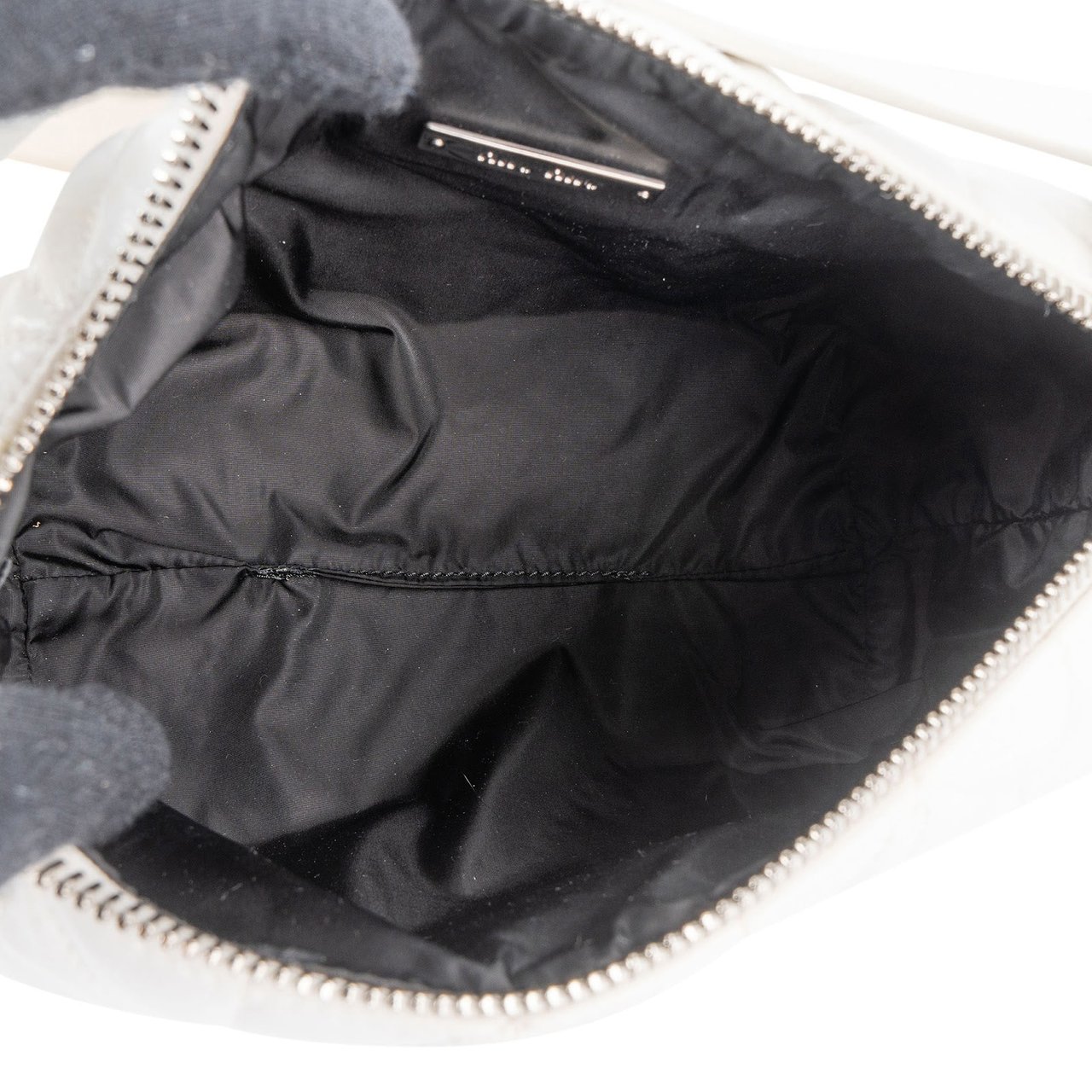 Miu Miu Quilted Patent Leather Mini Pouch Handbag Wit