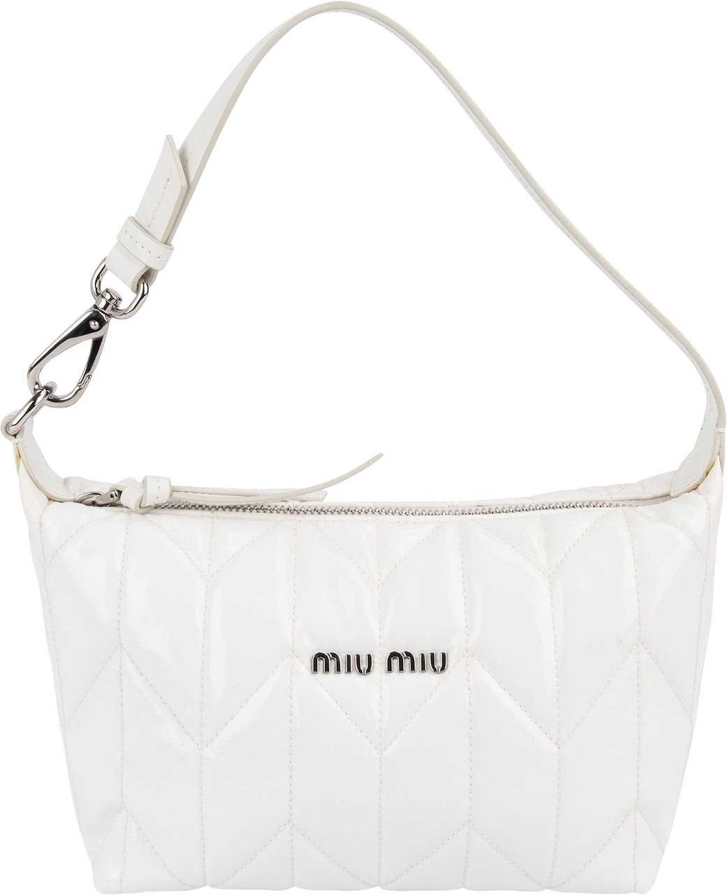 Miu Miu Quilted Patent Leather Mini Pouch Handbag Wit